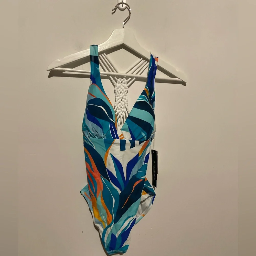 NWT, La Blanca Women's Multi‎ Strap Cross Back One Piece Swimsuit, SIze 8